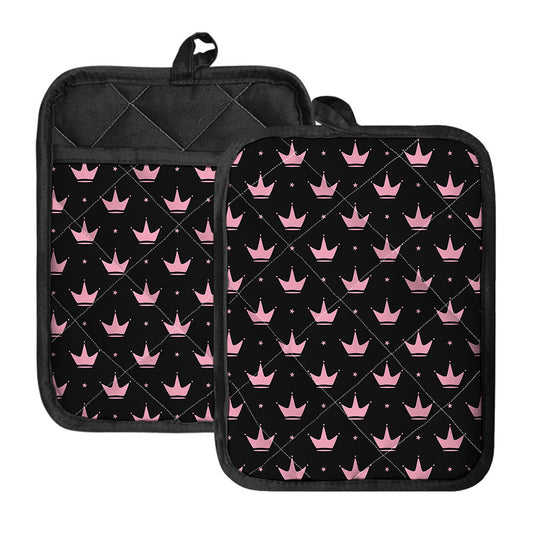 Pink Crown Pattern Print Pot Holders With Pocket