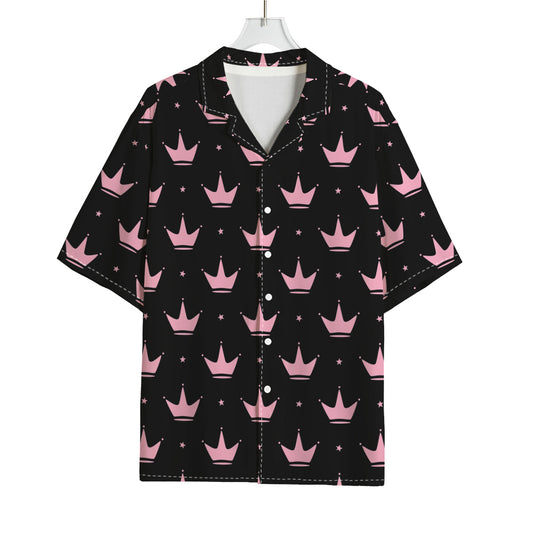 Pink Crown Pattern Print Rayon Hawaiian Shirt