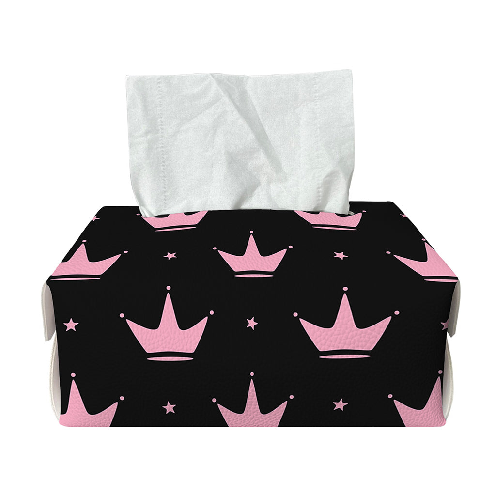 Pink Crown Pattern Print Rectangle Tissue Box Cover