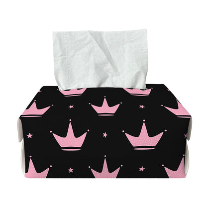 Pink Crown Pattern Print Rectangle Tissue Box Cover