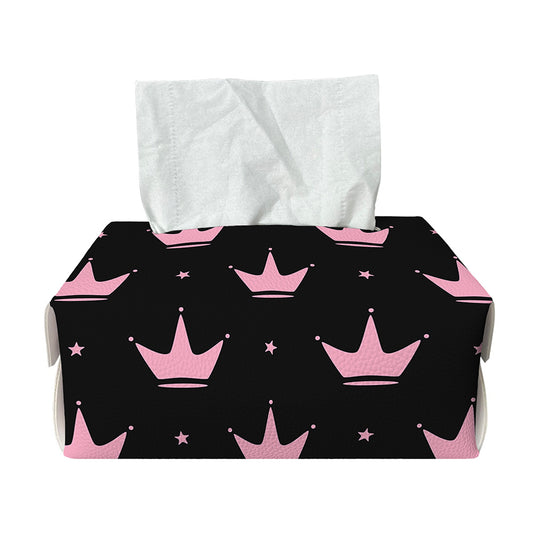 Pink Crown Pattern Print Rectangle Tissue Box Cover