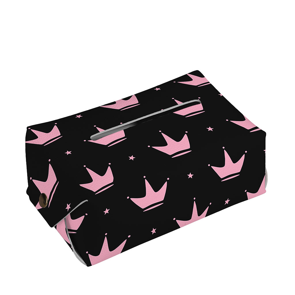 Pink Crown Pattern Print Rectangle Tissue Box Cover