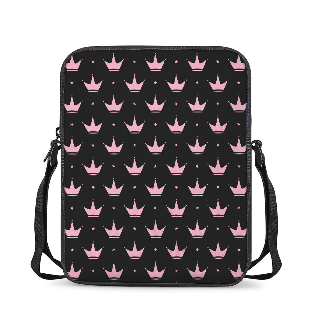 Pink Crown Pattern Print Rectangular Crossbody Bag
