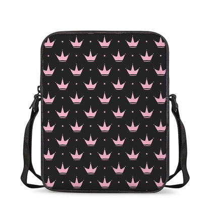 Pink Crown Pattern Print Rectangular Crossbody Bag