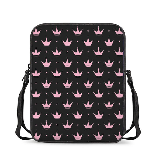Pink Crown Pattern Print Rectangular Crossbody Bag