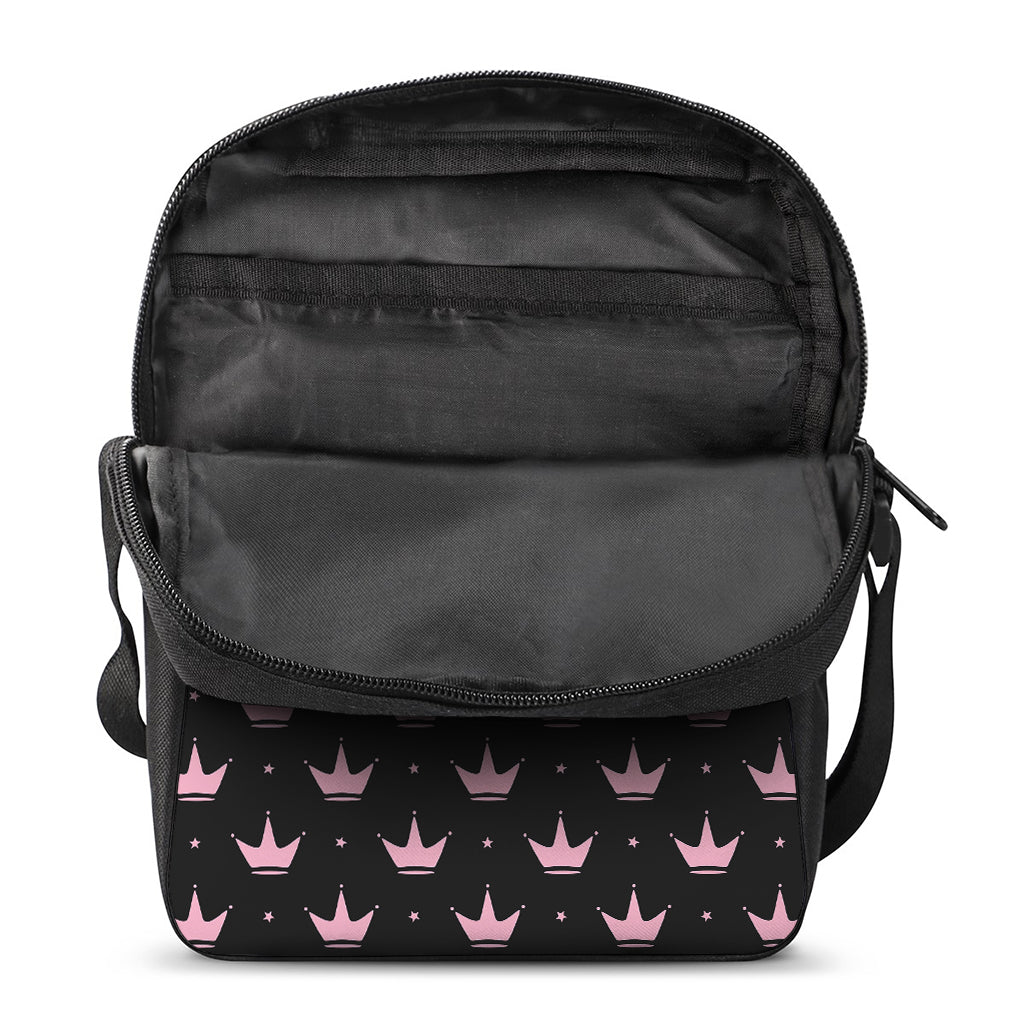 Pink Crown Pattern Print Rectangular Crossbody Bag