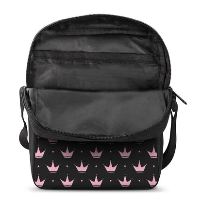 Pink Crown Pattern Print Rectangular Crossbody Bag