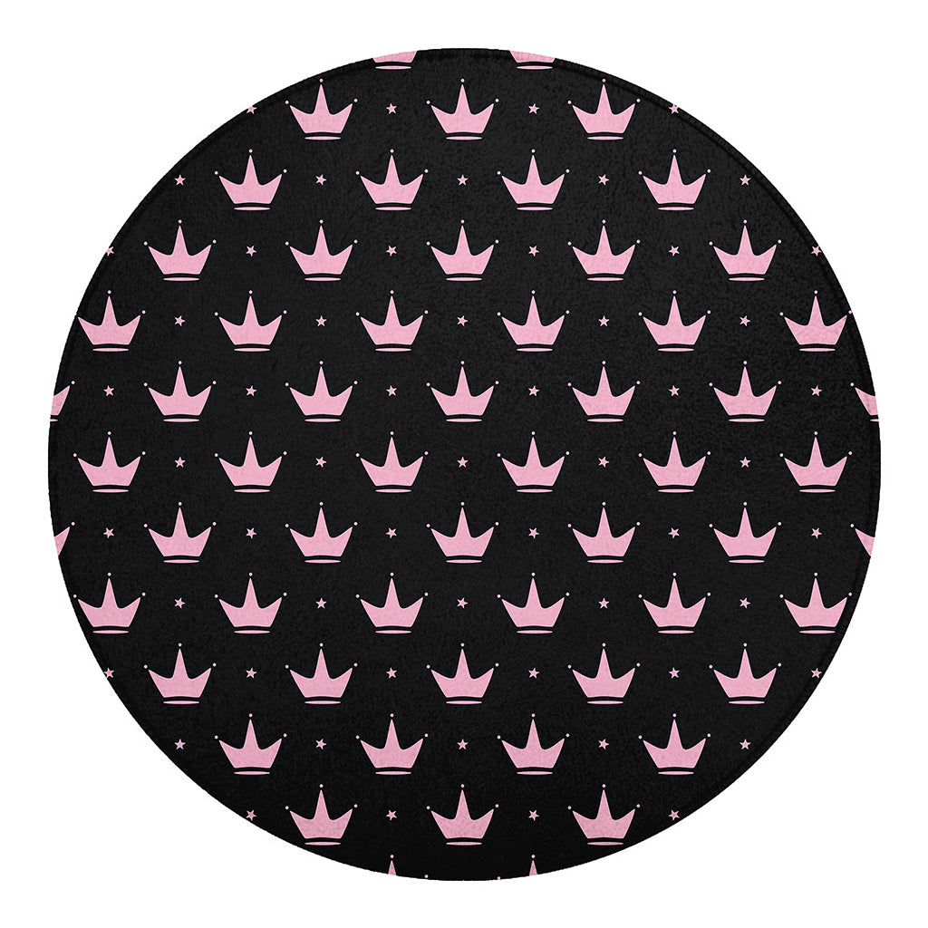 Pink Crown Pattern Print Round Blanket