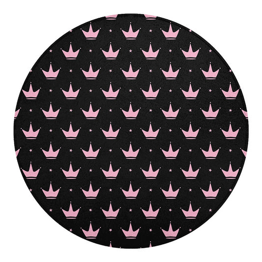 Pink Crown Pattern Print Round Blanket