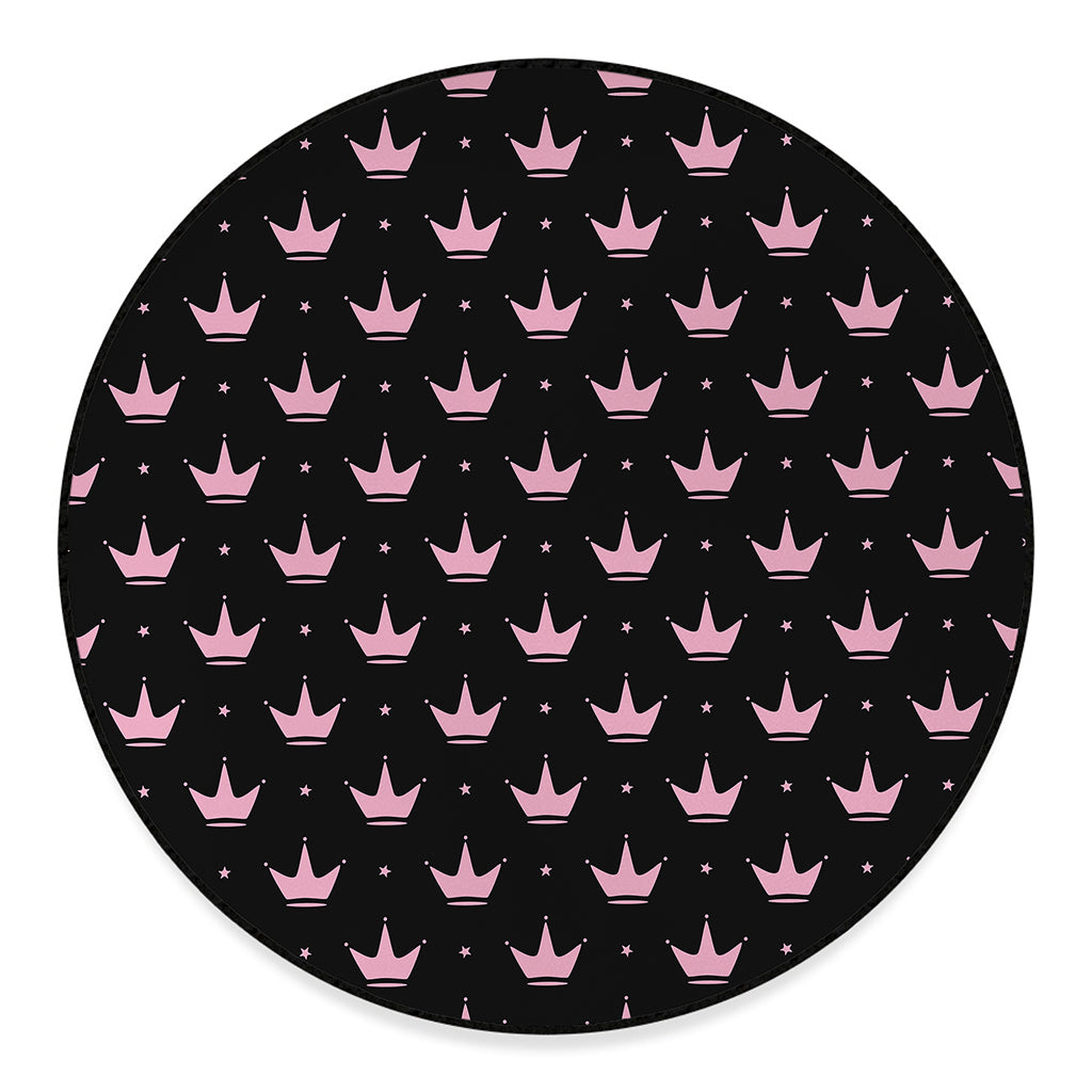 Pink Crown Pattern Print Round Floor Mat
