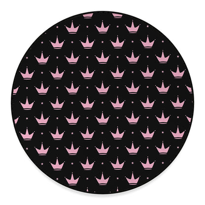 Pink Crown Pattern Print Round Floor Mat