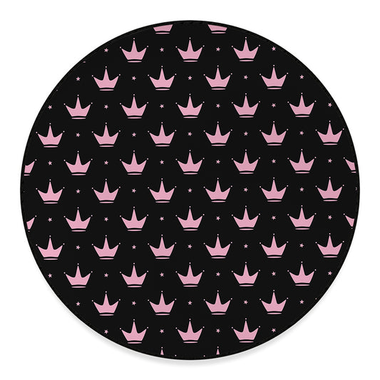 Pink Crown Pattern Print Round Floor Mat