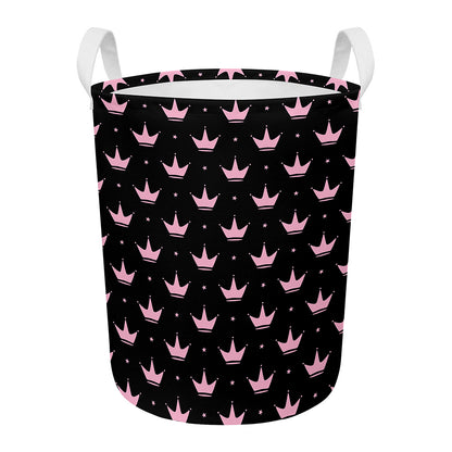 Pink Crown Pattern Print Round Laundry Basket