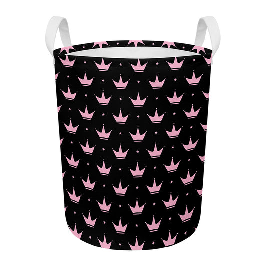 Pink Crown Pattern Print Round Laundry Basket