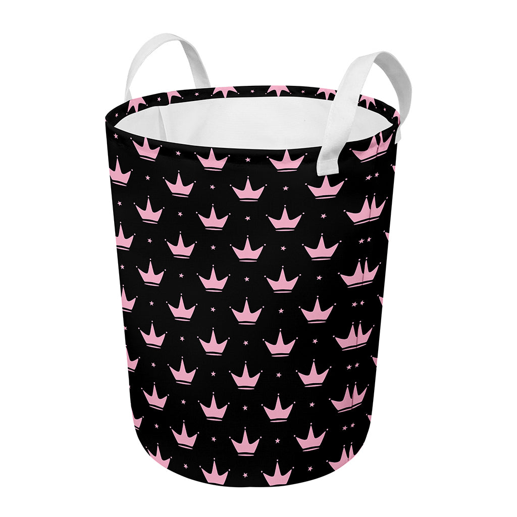 Pink Crown Pattern Print Round Laundry Basket