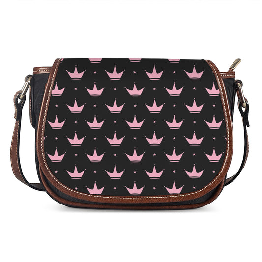 Pink Crown Pattern Print Saddle Bag