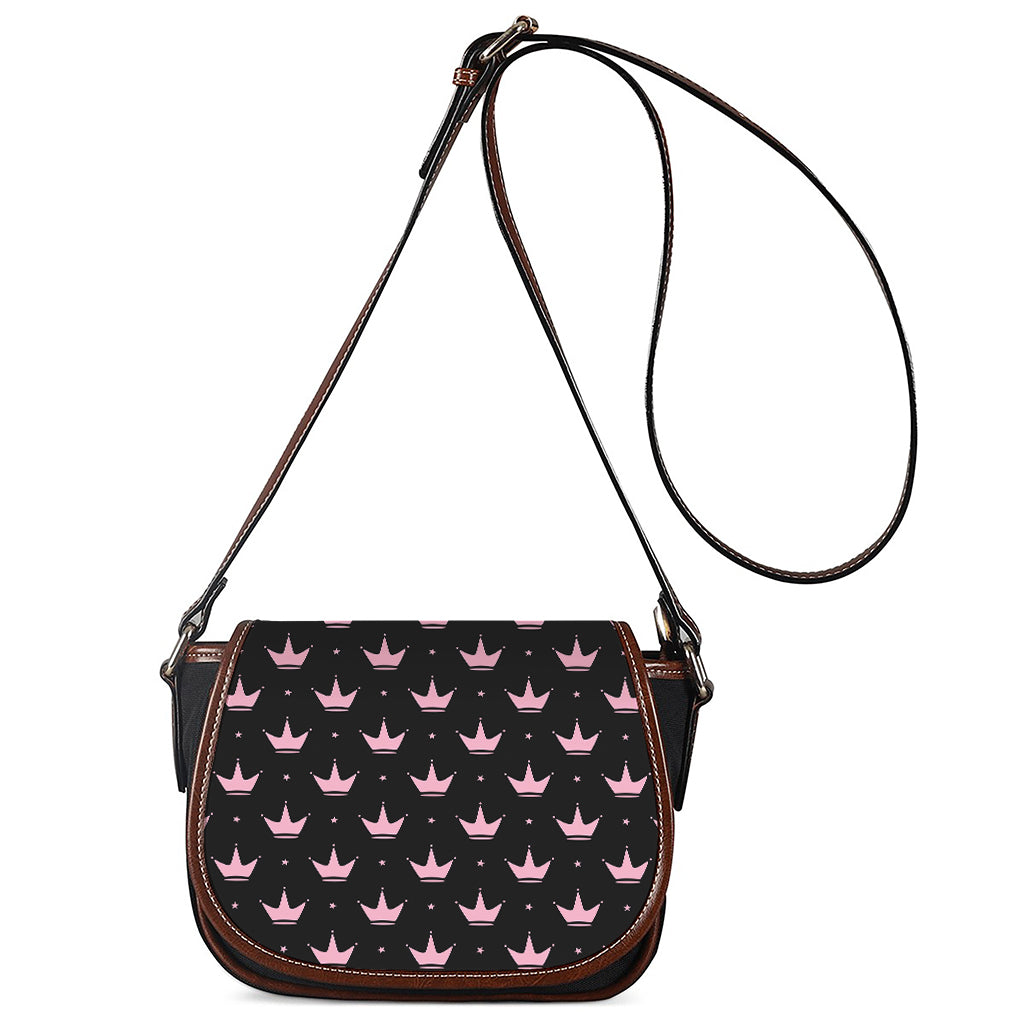 Pink Crown Pattern Print Saddle Bag