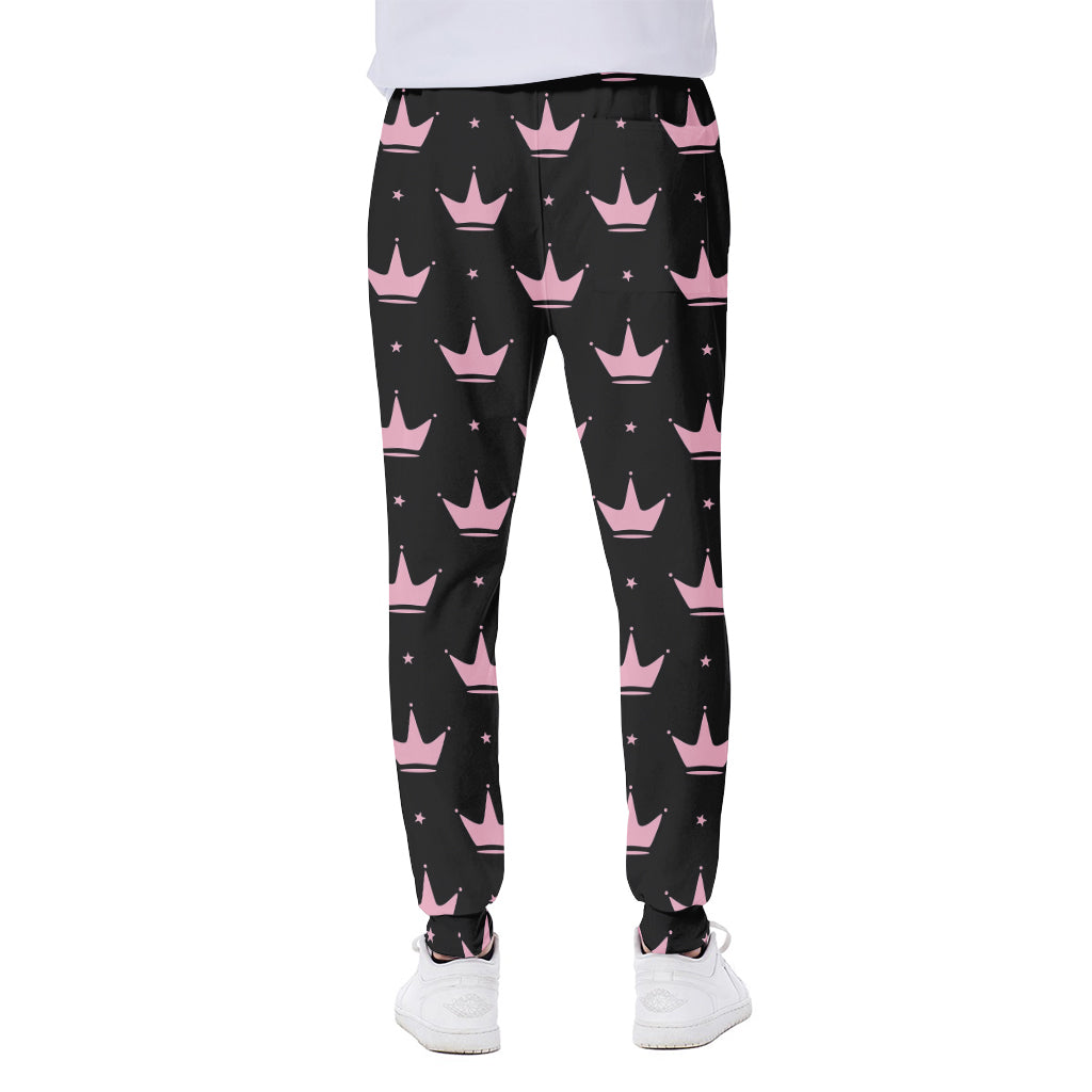 Pink Crown Pattern Print Scuba Joggers
