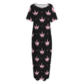 Pink Crown Pattern Print Short Sleeve Long Nightdress