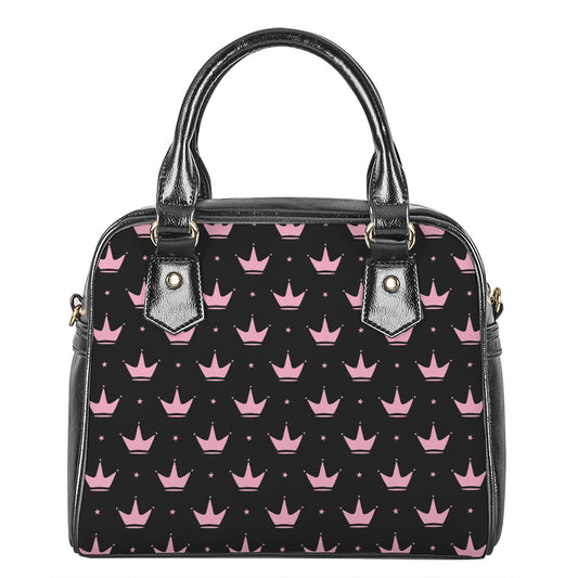 Pink Crown Pattern Print Shoulder Handbag