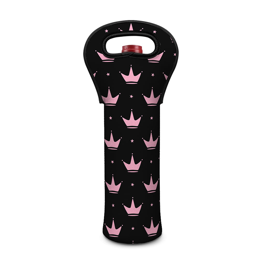 Pink Crown Pattern Print Single Neoprene Wine Tote