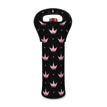 Pink Crown Pattern Print Single Neoprene Wine Tote