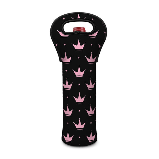 Pink Crown Pattern Print Single Neoprene Wine Tote