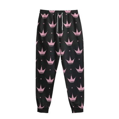 Pink Crown Pattern Print Sweatpants
