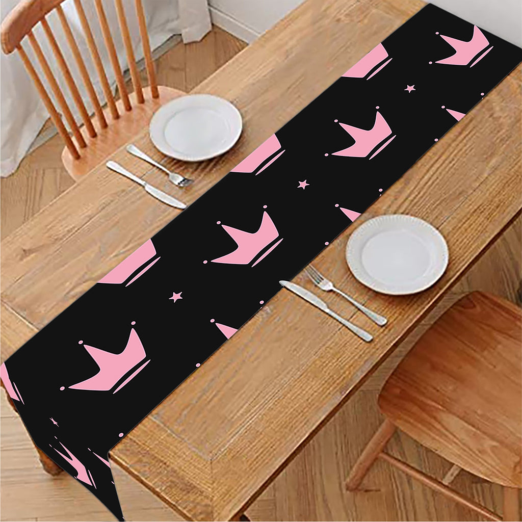 Pink Crown Pattern Print Table Runner