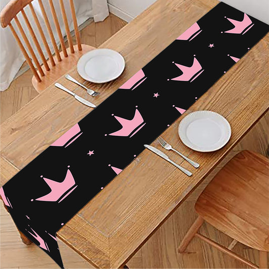 Pink Crown Pattern Print Table Runner