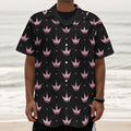 Pink Crown Pattern Print Textured Short Sleeve Shirt