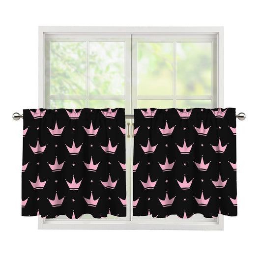 Pink Crown Pattern Print Tier Curtains