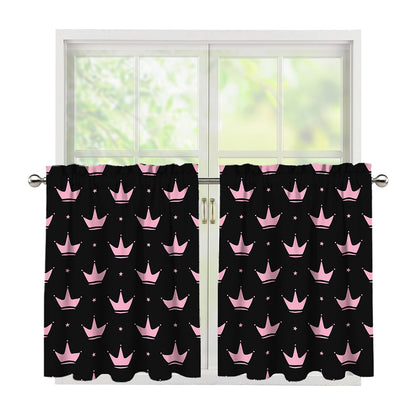 Pink Crown Pattern Print Tier Curtains