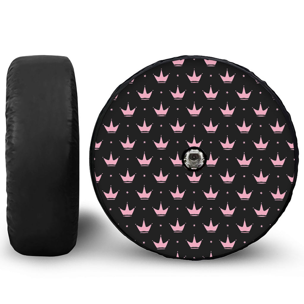 Pink Crown Pattern Print Tire Cover With Camera Hole