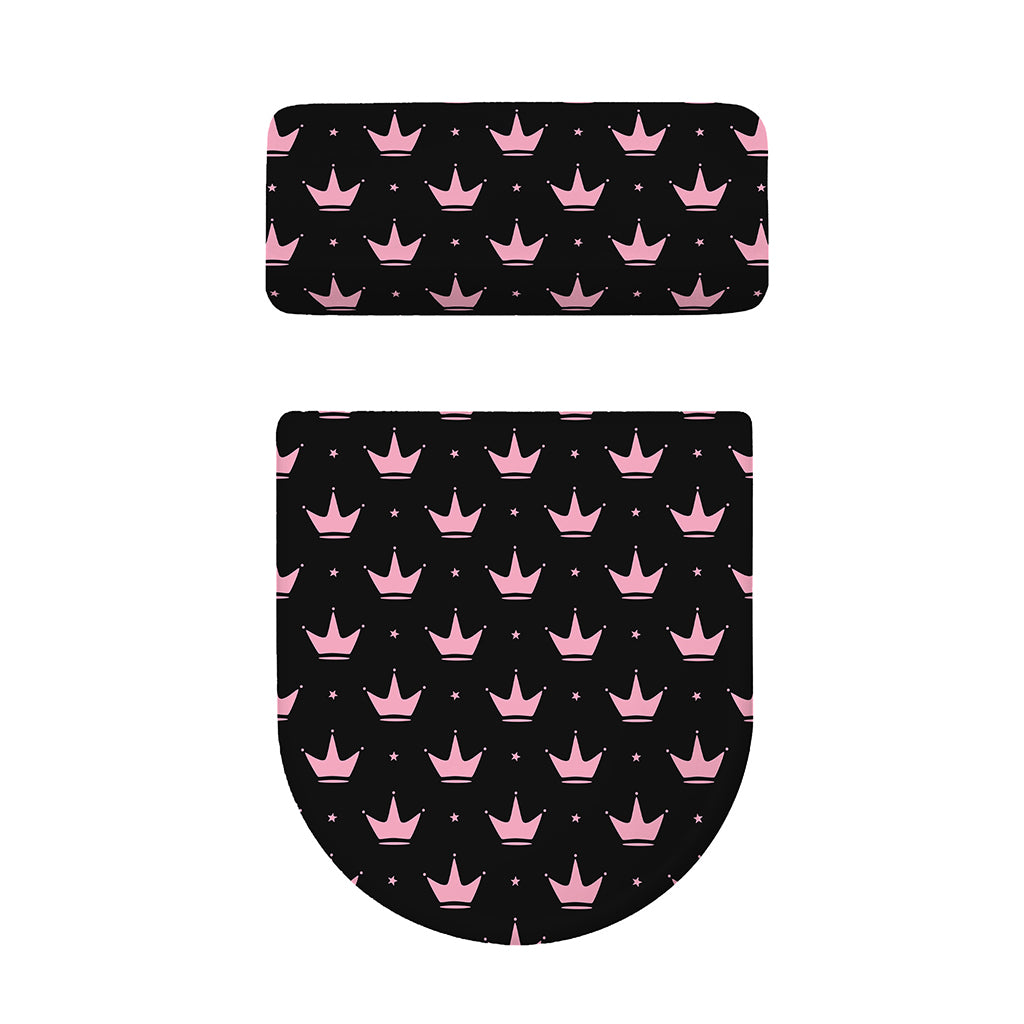 Pink Crown Pattern Print Toilet Lid And Tank Cover Set