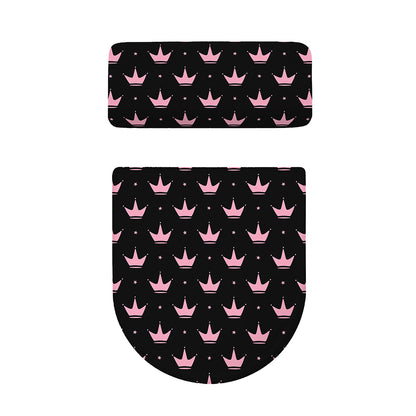 Pink Crown Pattern Print Toilet Lid And Tank Cover Set