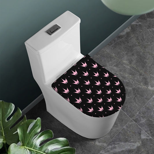 Pink Crown Pattern Print Toilet Lid Cover