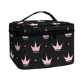Pink Crown Pattern Print Travel Makeup Bag