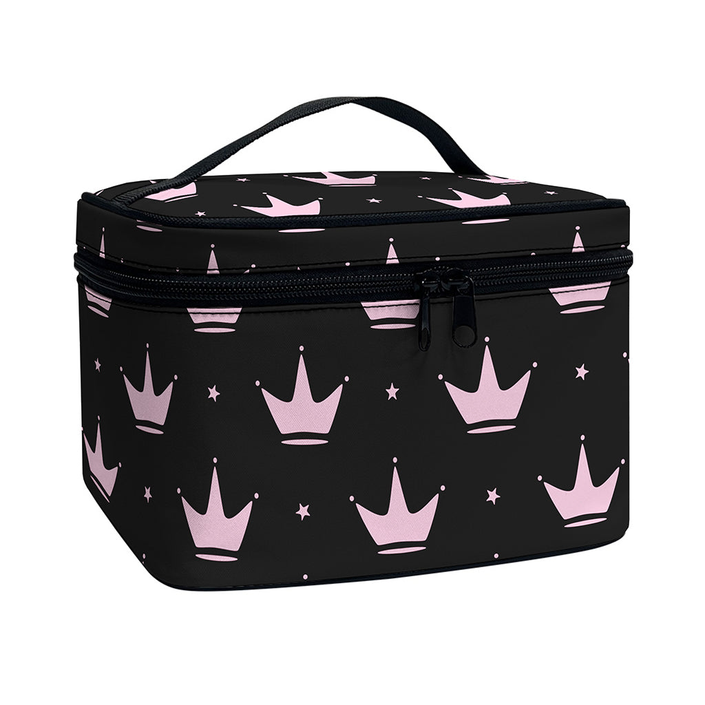 Pink Crown Pattern Print Travel Makeup Bag
