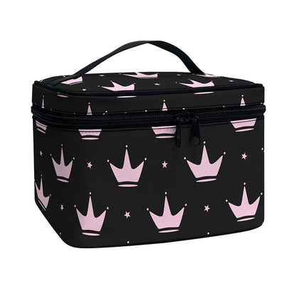 Pink Crown Pattern Print Travel Makeup Bag