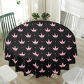 Pink Crown Pattern Print Waterproof Round Tablecloth