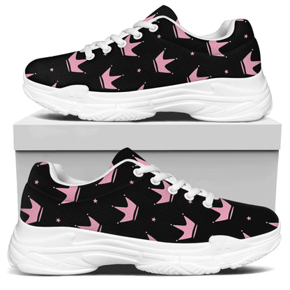 Pink Crown Pattern Print White Chunky Shoes