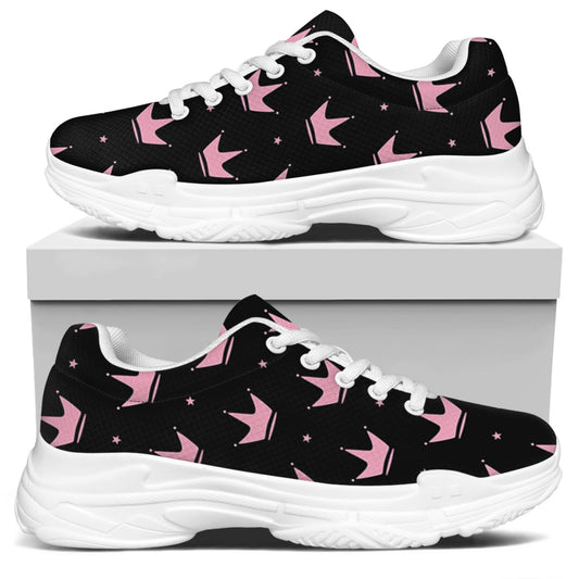Pink Crown Pattern Print White Chunky Shoes