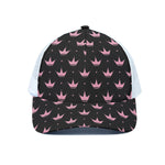 Pink Crown Pattern Print White Mesh Trucker Cap