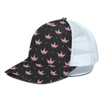 Pink Crown Pattern Print White Mesh Trucker Cap