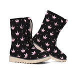 Pink Crown Pattern Print Winter Boots