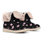 Pink Crown Pattern Print Winter Boots