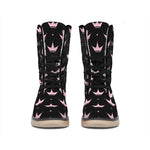 Pink Crown Pattern Print Winter Boots
