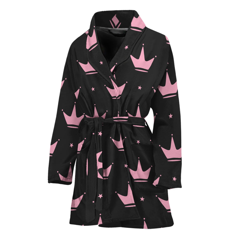 Pink Crown Pattern Print Women's Bathrobe