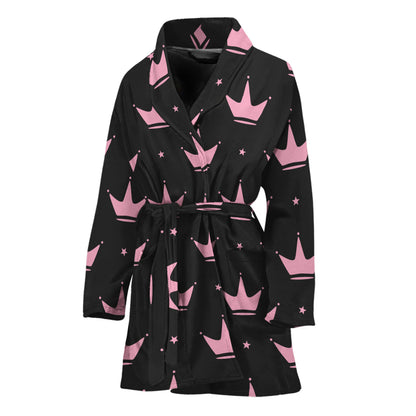 Pink Crown Pattern Print Women's Bathrobe
